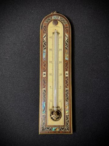 Thermometer - Been (bot) - hout (inlegwerk) - parelmoer -, Antiek en Kunst