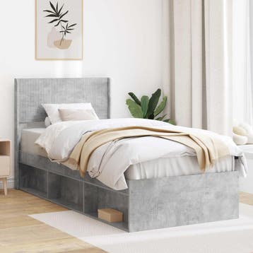 vidaXL Bedframe met opbergruimte en hoofdbord Betongrijs 90, Eenpersoons, Verzenden, Nieuw, Grijs