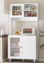 Hoge Witte Keukenkast 180cm – Glazen Deuren &amp; 4 Lades, Huis en Inrichting, Keuken | Keukenelementen, Verzenden, Nieuw