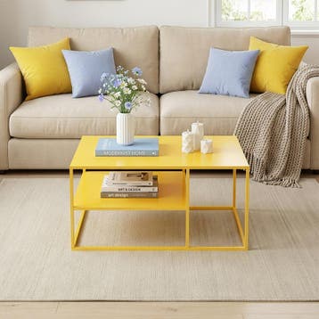 Salontafel Solund met plank 45x90x60 cm geel [en.casa], Huis en Inrichting, Tafels | Salontafels, Verzenden, Nieuw