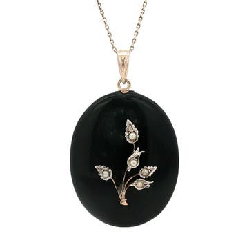 Vintage hanger met onyx en parel 9 kt, Sieraden, Tassen en Uiterlijk, Kettinghangers, Ophalen of Verzenden, Nieuw