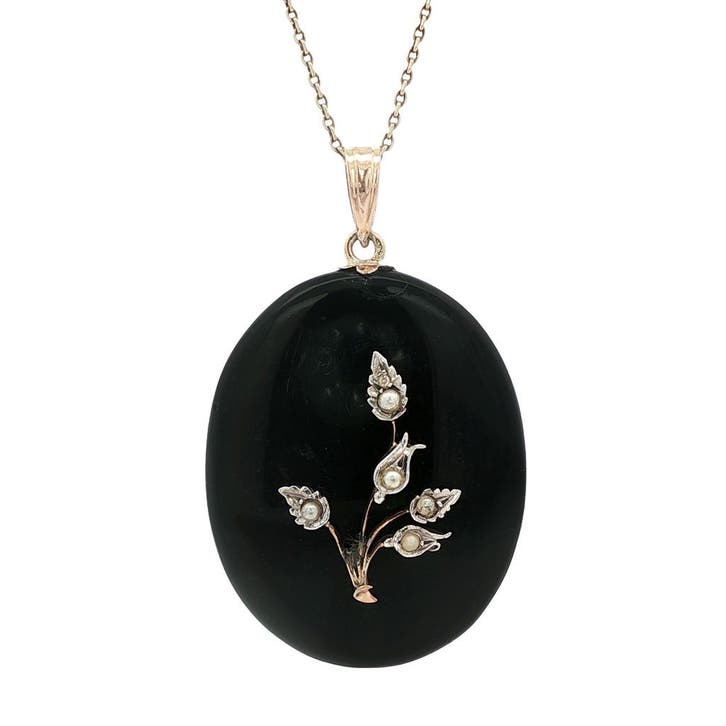 Vintage hanger met onyx en parel 9 kt, Sieraden, Tassen en Uiterlijk, Kettinghangers, Ophalen of Verzenden