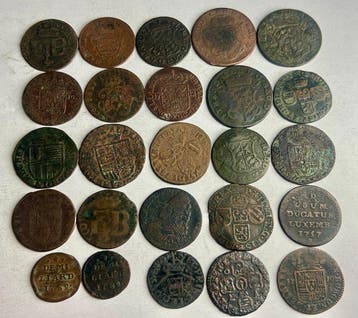 Spanje, Nederland, Luxemburg. Lot de 25 monnaies anciennes –