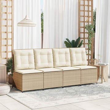 vidaXL Tuinbank met kussen Zwart en Cream Wit poly rattan, Verzenden, Nieuw, Rotan