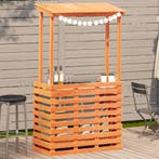 vidaXL Tuinbartafel met dak bruin 112,5x57x195,5 cm massief, Verzenden, Nieuw, Hout