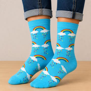 Sokken Katoen - Regenboog Wolken Print - Blauw Wit - Maat, Nieuw