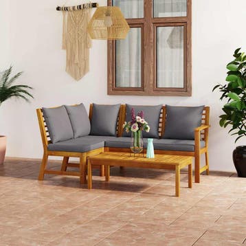 vidaXL 4-delige Loungeset met kussens massief acaciahout, Verzenden, Nieuw, Hardhout, Loungeset