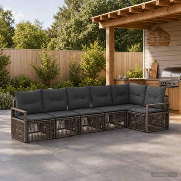 vidaXL Tuinbankenset 6 st Grijs poly rattan, Verzenden, Nieuw, 6 zitplaatsen
