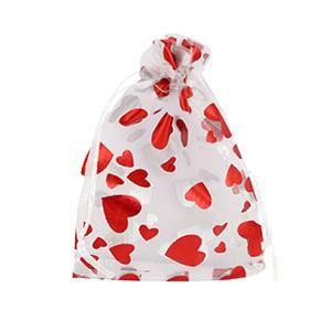 20 x Sieraad zakje organza 7x9 cm hart – wit met rood, Ophalen of Verzenden, Nieuw