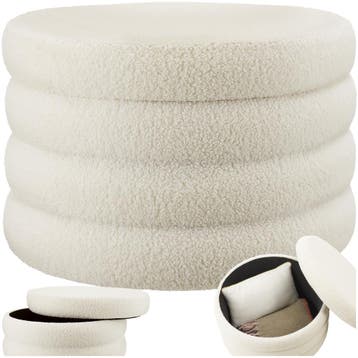 Hocker Altu XL, gestoffeerd, opbergruimte - Bouclé crèmewit, Verzenden, Nieuw