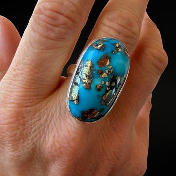 Luxe ring in turkoois en pyriet - Zilver 925 - met een
