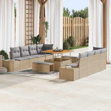 vidaXL Tuinbankenset Beige Poly riet, Verzenden, Nieuw, Rotan