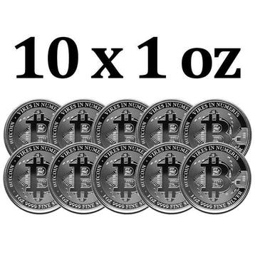 Niue. 2 Dollars 10 x 2022 1oz Niue $2 NZD Bitcoin Silver, Postzegels en Munten