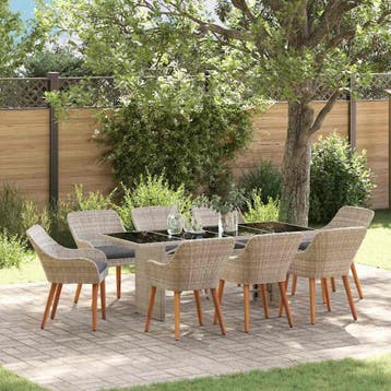 vidaXL Tuin eettafelset 9 st Lichtgrijs poly rattan, Verzenden, Nieuw, Rotan, Meer dan 8 zitplaatsen