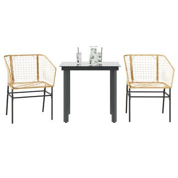 vidaXL 3-delige Tuinset poly rattan glas bruin, 2 zitplaatsen, Nieuw, Tuinset, Verzenden