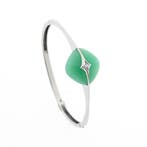 Witgouden armband met jade en diamant 0,035 ct., Gebruikt, Overige kleuren, Ophalen of Verzenden, Met edelsteen