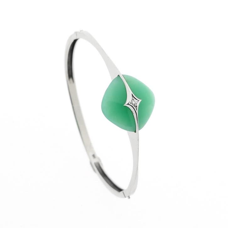 Witgouden armband met jade en diamant 0,035 ct., Sieraden, Tassen en Uiterlijk, Armbanden, Goud, Gebruikt, Met edelsteen, Goud