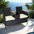 Wicker tuinbank met tafel - zwart/beige, Verzenden, Nieuw