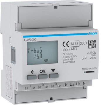 Hager Elektriciteitsmeter - ECM300C, Doe-het-zelf en Verbouw, Elektra en Kabels, Verzenden, Nieuw, Overige typen