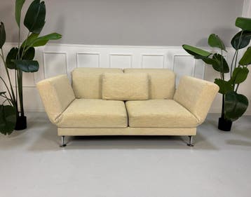 Brühl Moule Stoffenbank Sofa Relaxfunctie Beige, Tweepersoons, Ophalen of Verzenden, Zo goed als nieuw, Rechte bank