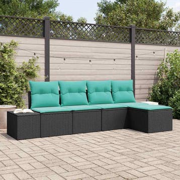 vidaXL Tuin Sofa Set 5 st Zwart poly rattan, Verzenden, Nieuw, Rotan, 5 zitplaatsen