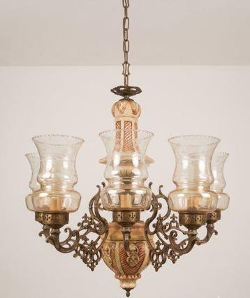 Lampadario Artistico Veneto a 5 Luci in Ceramica di Bassano,