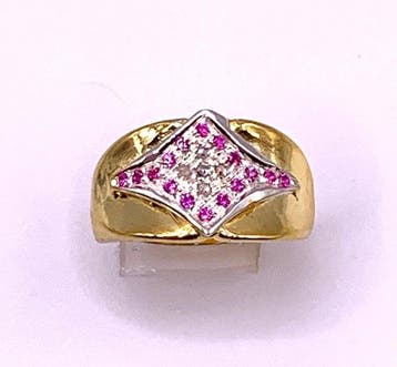 Zonder minimumprijs - Ring - 9 kt. Geel goud, Zilver Robijn, Nieuw