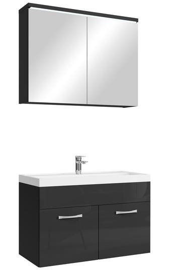 Badkamermeubel Set Paso 02 80 x 40 cm Zwart Badmeubel, Verzenden, Nieuw, Wastafelkast