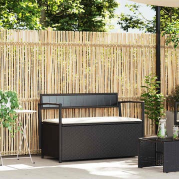vidaXL Tuinbank met kussen, zwart polyrotan, Tuin en Terras, Tuinbanken, Verzenden, Nieuw
