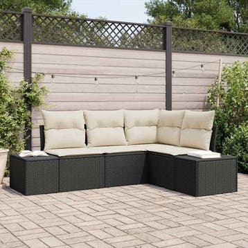 vidaXL Tuinbankenset 4 st Zwart en Crème poly rattan, Verzenden, Nieuw, 4 zitplaatsen
