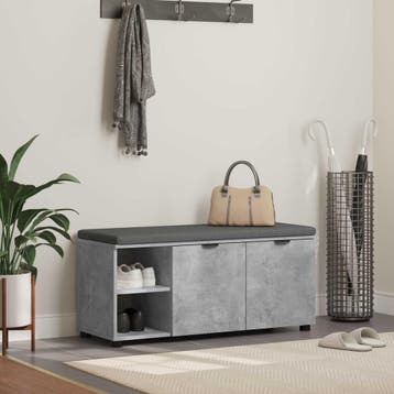 vidaXL Halbank met kussen met plank Beton Grijs 100 x 38 x, Verzenden, Nieuw