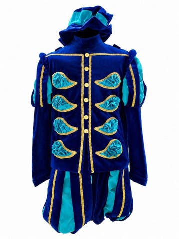 Fluweel Hoofdpietenpak Luxe Blauw-Turquoise - L, Verzenden, Nieuw