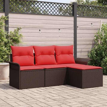 vidaXL Tuin Sofa Set 4 st Bruin poly rattan, Verzenden, Nieuw, Rotan, 4 zitplaatsen