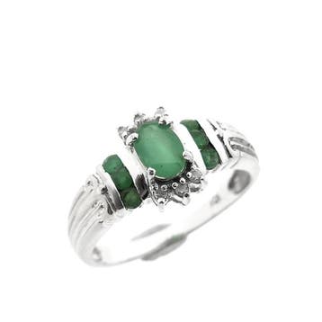10 karaat ring met smaragd en diamanten; 0,03 ct., Gebruikt, Ophalen of Verzenden, 17 tot 18, Met edelsteen