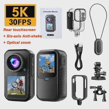 5K Mini Action Camera met Anti-Shake, Touchscreen & Waterdic, Verzenden, Nieuw