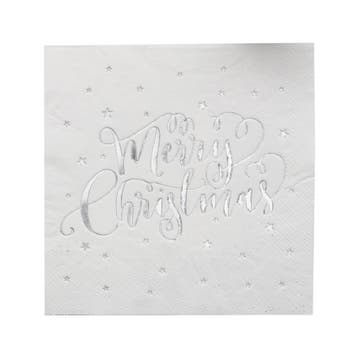 Kerst Servetten Merry Christmas Sterren Wit (20st), Ophalen of Verzenden, Nieuw
