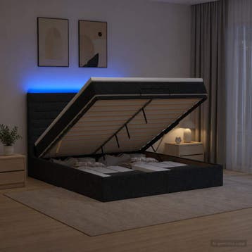 vidaXL Ottoman Bed met Matrassen en LED Zwart 140 x 200 cm, Verzenden, Nieuw, Zwart