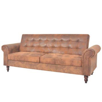vidaXL Slaapbank met armleuningen kunstsuède bruin, Verzenden, Nieuw, Leer, Minder dan 150 cm