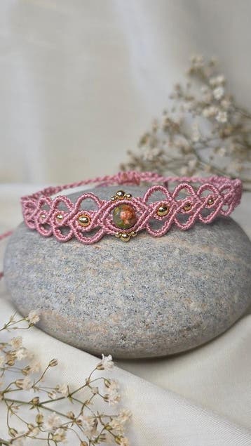 Unakiet Edelsteen Macrame Armband -Oudroze, Verzenden, Nieuw