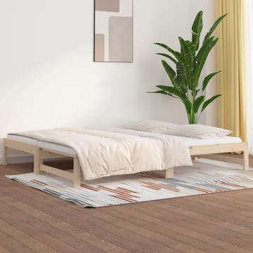 vidaXL Slaapbank uitschuifbaar 2x(90x200) cm massief, 90 cm, Eenpersoons, Bruin, Verzenden