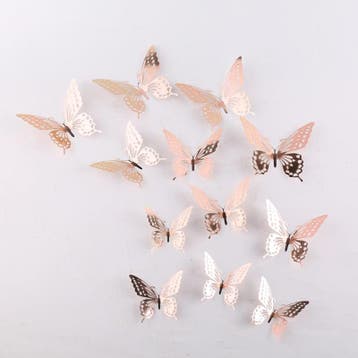 3D Vlinder Decoratie Rosé – 12 Vlinders voor Muur & Taart -, Ophalen of Verzenden, Nieuw