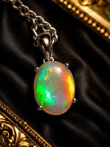 Hanger van Ethiopisch vuuropaal in 925 zilver — Exclusief