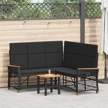 vidaXL Tuin ligbankset 5-Aantal zitplaatsen Zwart Poly, Tuin en Terras, Verzenden, Nieuw, Rotan