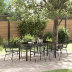 vidaXL Tuin eettafelset 7 pcs Zwart poly rattan, Tuin en Terras, Verzenden, Nieuw, Rotan, 7 zitplaatsen