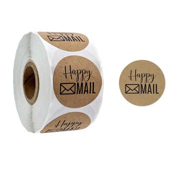 1 rol 500 stickers Wensetiket zegel rond 25mm Happy Mail, Ophalen of Verzenden, Nieuw
