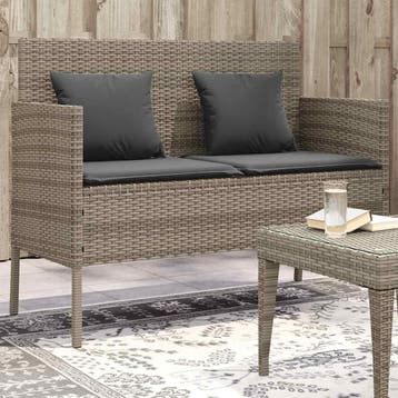 vidaXL Tuinbank met kussens poly rattan grijs, Tuin en Terras, Verzenden, Nieuw