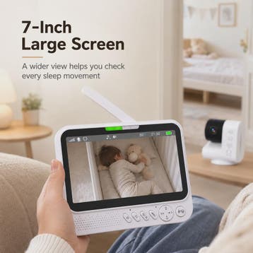 7 Inch Draadloze Babyfoon met Camera, Audio, Nachtzicht & Te, Verzenden, Nieuw