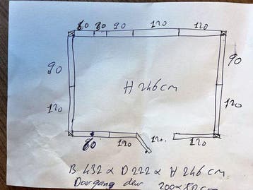 Koelcel - B432 x D222 x H246cm - zonder motor, Gebruikt