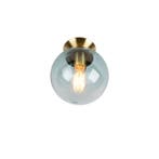 Art Deco plafondlamp messing met blauw glas - Pallon, Verzenden, Nieuw, Glas, Art Deco