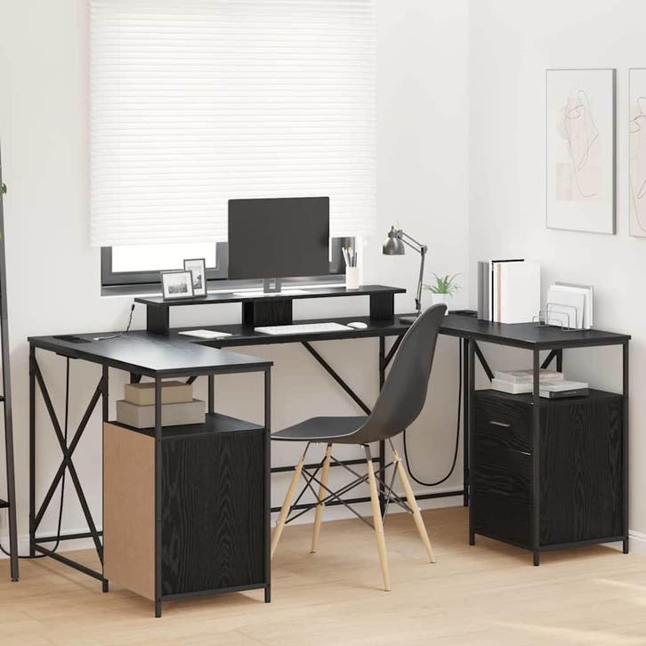 vidaXL Bureau met lade Zwart Eiken 182 x 101 x 87,5 cm, Huis en Inrichting, Bureaus, Nieuw, Verzenden